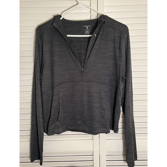 Layer8 Warm Up Hoodie Women's lightweight gray 1/2 zip kangaroo pocket Small - Picture 7 of 16